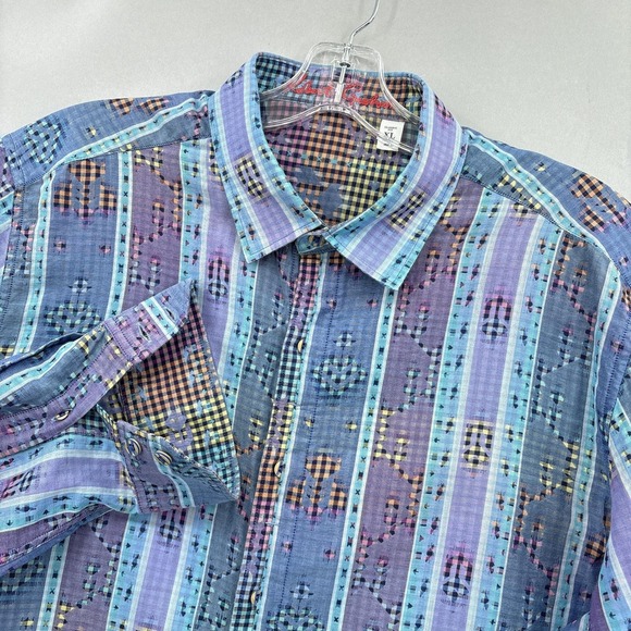 Robert Graham Other - Robert Graham Shirt Mens XL Blue Purple Reversible Gingham Geometric‎ Jacquard